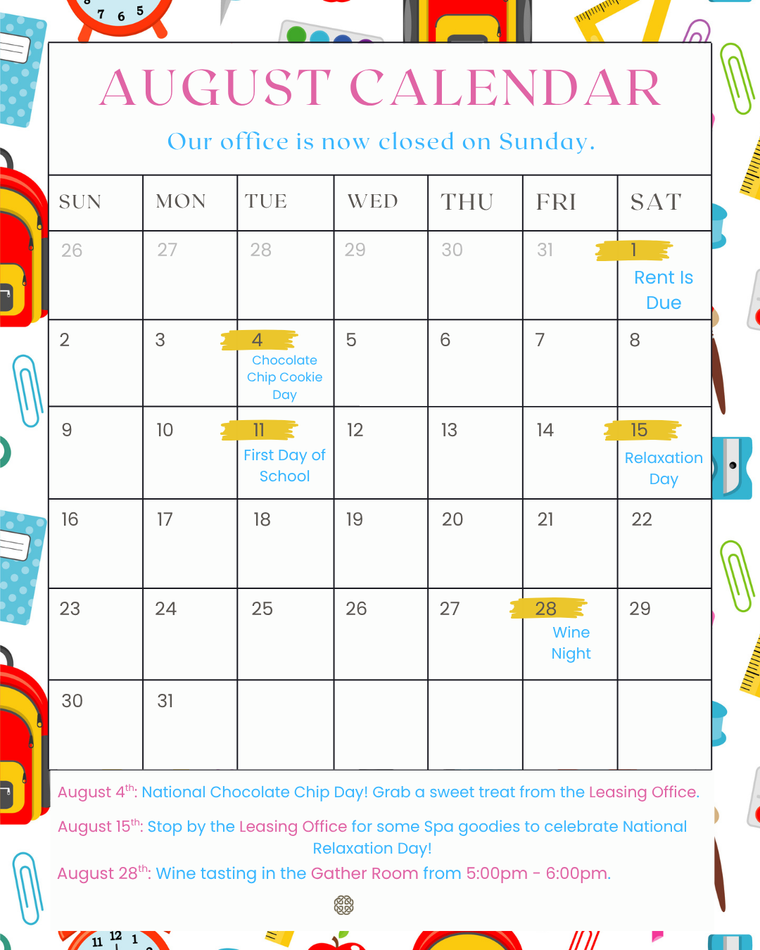 August Event Calendar