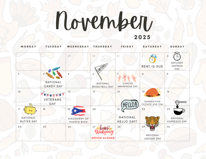 November Event Calendar