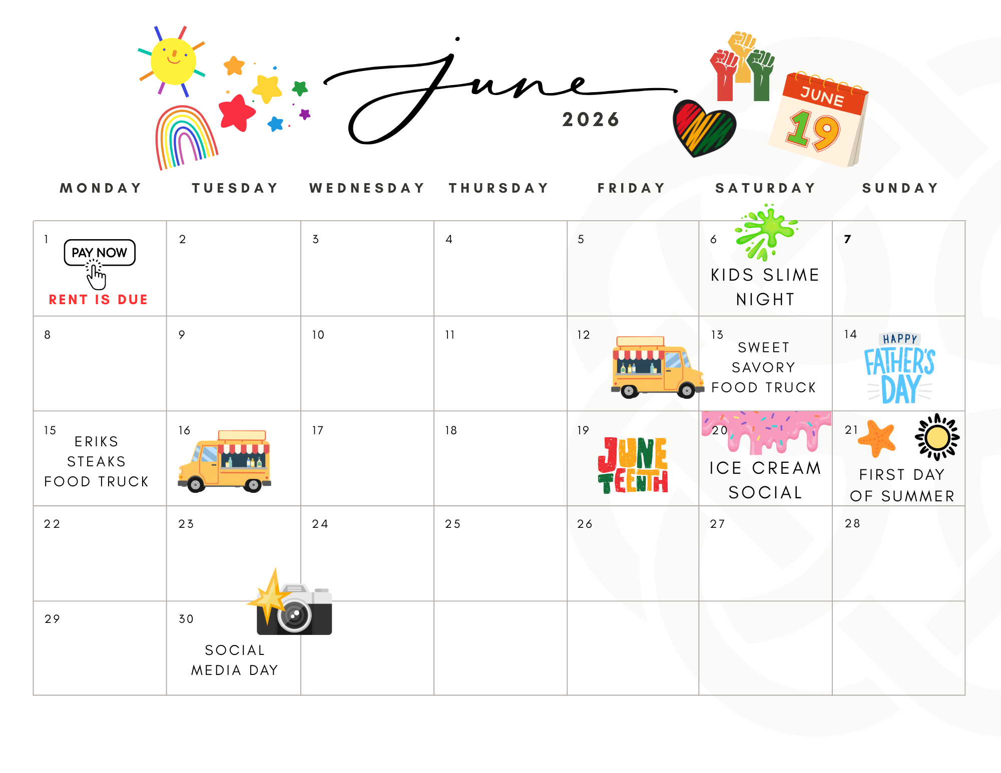 June Event Calendar